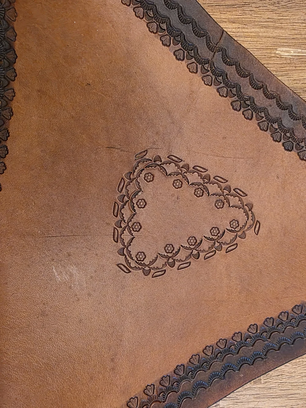 Leather  Tripod Seat - Brown Leather Seat- No Legs.  Vintage Mexican Leather